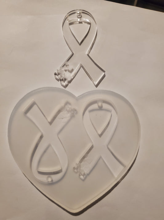 Ribbon Heart Awareness Double Earring/Key chain MoldPride Pop Socket Mold {Clear so can be used with UV Resin}