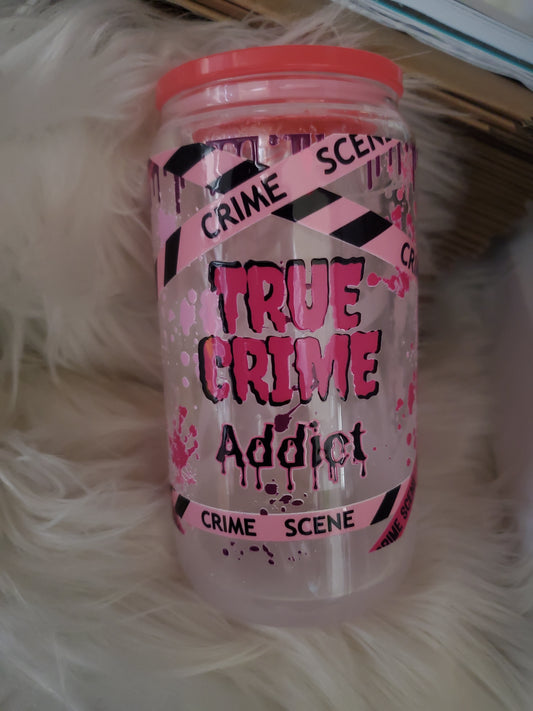 True Crime Addict Glow Pink Glass Snowglobe Tumbler