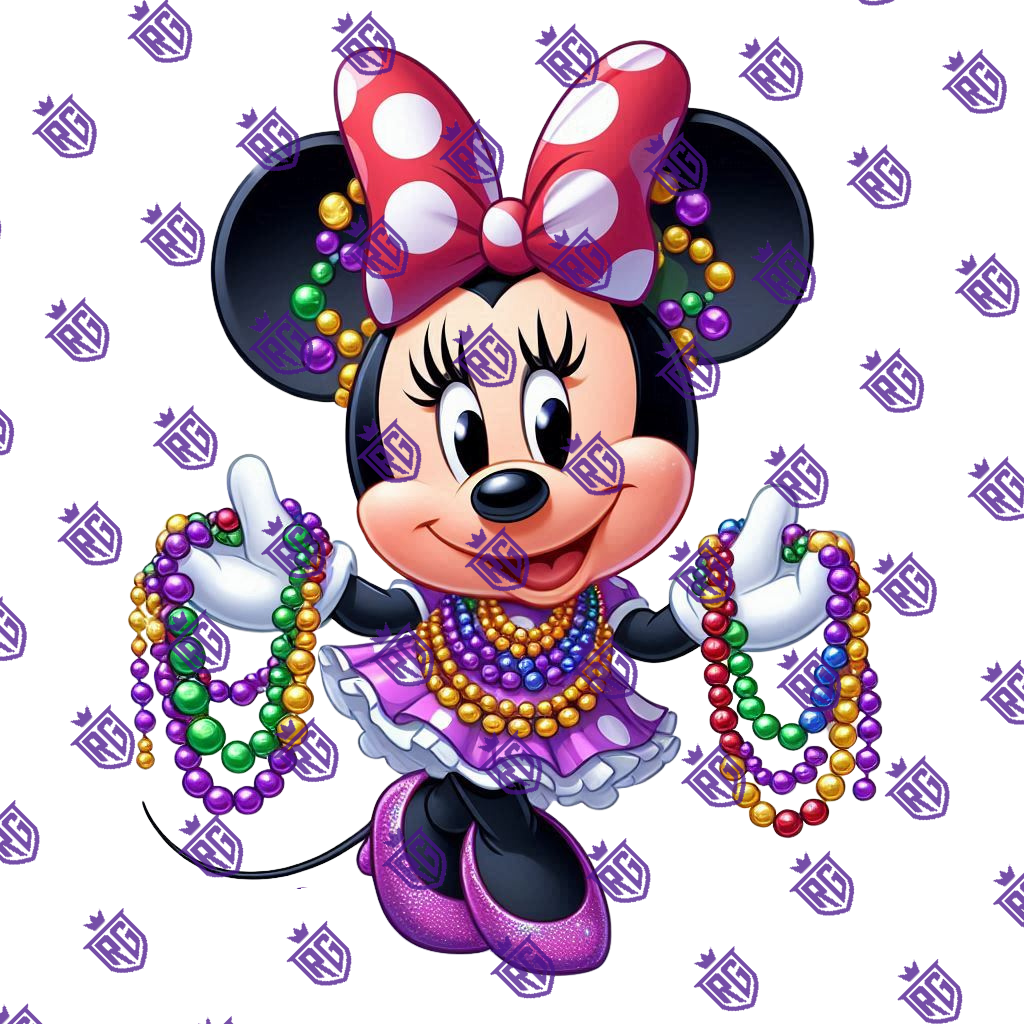 Minnie Mardi Gras Acrylic Blank With Decals